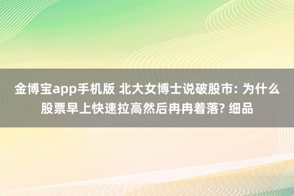 金博宝app手机版 北大女博士说破股市: 为什么股票早上快速拉高然后冉冉着落? 细品