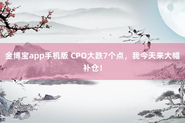 金博宝app手机版 CPO大跌7个点，我今天来大幅补仓！