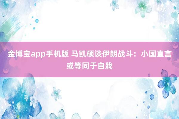 金博宝app手机版 马凯硕谈伊朗战斗:小国直言或等同于自戕