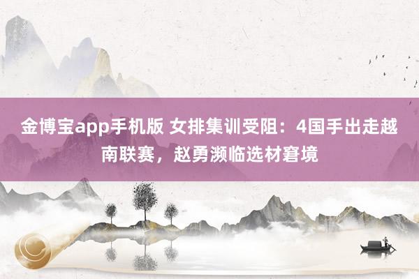 金博宝app手机版 女排集训受阻：4国手出走越南联赛，赵勇濒临选材窘境