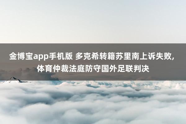 金博宝app手机版 多克希转籍苏里南上诉失败， 体育仲裁法庭防守国外足联判决
