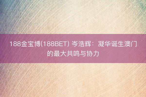 188金宝博(188BET) 岑浩辉：凝华诞生澳门的最大共鸣与协力