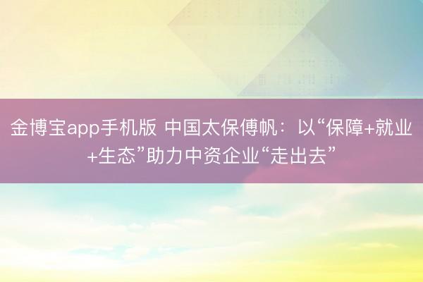 金博宝app手机版 中国太保傅帆：以“保障+就业+生态”助力中资企业“走出去”