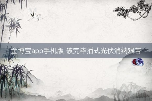 金博宝app手机版 破完毕播式光伏消纳艰苦