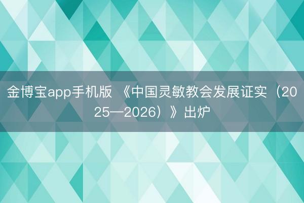 金博宝app手机版 《中国灵敏教会发展证实（2025—2026）》出炉