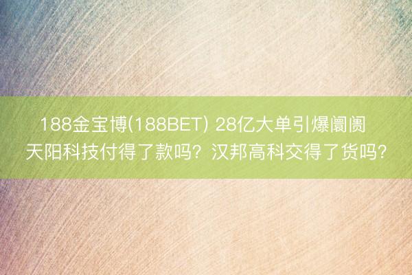 188金宝博(188BET) 28亿大单引爆阛阓 天阳科技付得了款吗？汉邦高科交得了货吗？