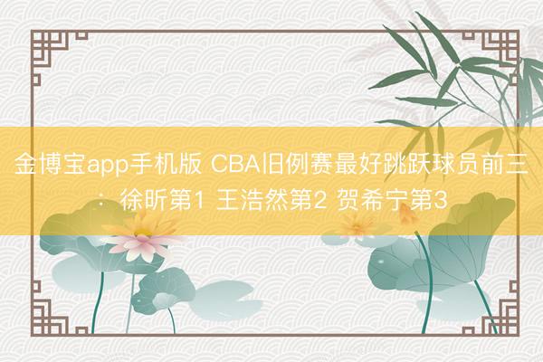 金博宝app手机版 CBA旧例赛最好跳跃球员前三：徐昕第1 王浩然第2 贺希宁第3