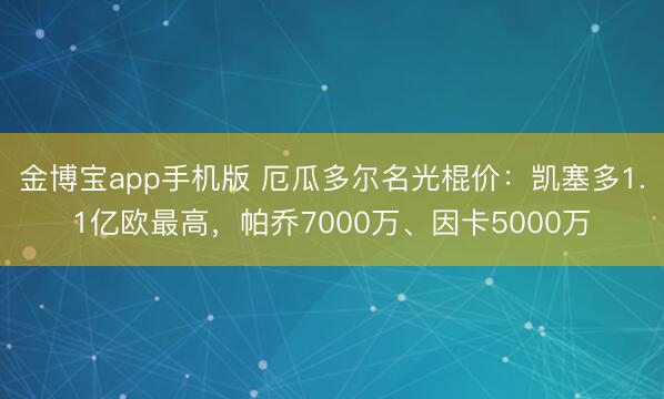 金博宝app手机版 厄瓜多尔名光棍价：凯塞多1.1亿欧最高，帕乔7000万、因卡5000万