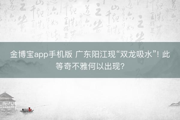 金博宝app手机版 广东阳江现“双龙吸水”! 此等奇不雅何以出现?