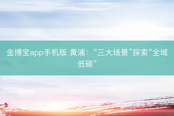 金博宝app手机版 黄浦：“三大场景”探索“全域低碳”