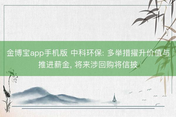 金博宝app手机版 中科环保: 多举措擢升价值与推进薪金, 将来涉回购将信披