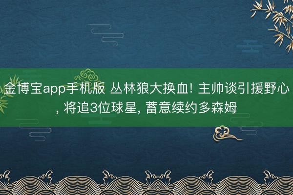 金博宝app手机版 丛林狼大换血! 主帅谈引援野心， 将追3位球星， 蓄意续约多森姆
